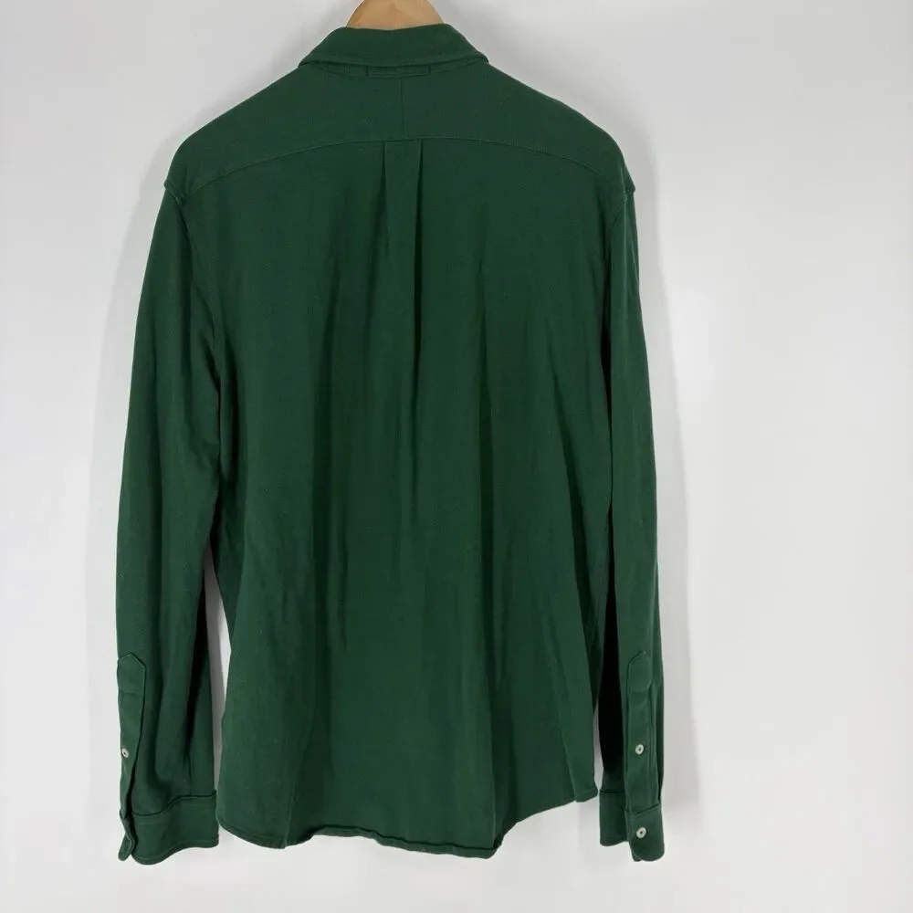 Polo Ralph Lauren Shirt Size Large Mens Green Featherweight Mesh Stretch Button